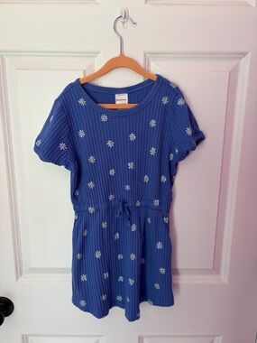 Hanna Andersson Blue Daisy Ribbed Drawstring Dress